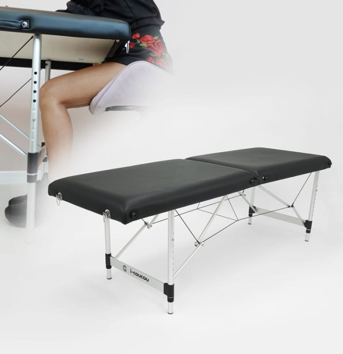 Łóżko kosmetyczne do przedłużania rzęs czarne, aluminiowe, szerokość 60cm