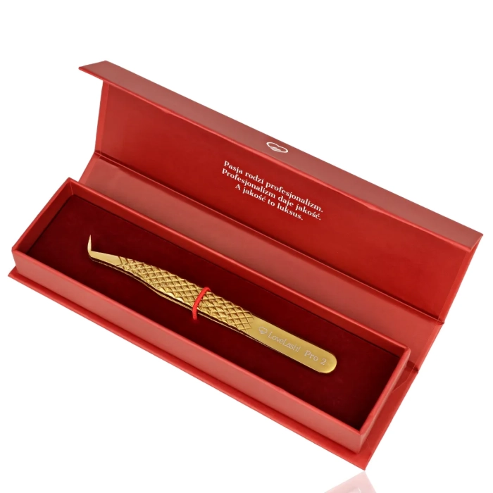 Pęseta do rzęs Pro 2 złota LoveLash w eko pudełku