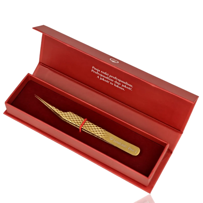 Pęseta do rzęs Pro 1 złota LoveLash w eko pudełku