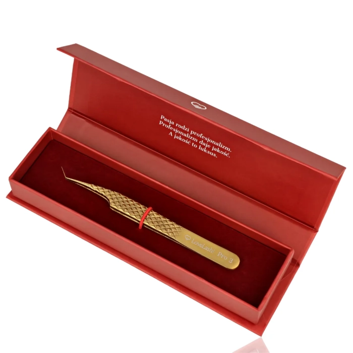 Pęseta do rzęs Pro 3 złota LoveLash w eko pudełku