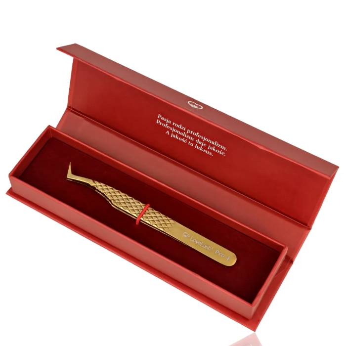 Pęseta do rzęs Pro 4 złota LoveLash w eko pudełku