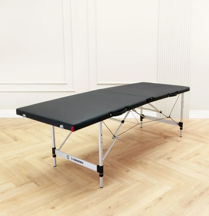 Łóżko kosmetyczne szerokość 70cm SLIM do przedłużania rzęs czarne, aluminiowe I-coucou