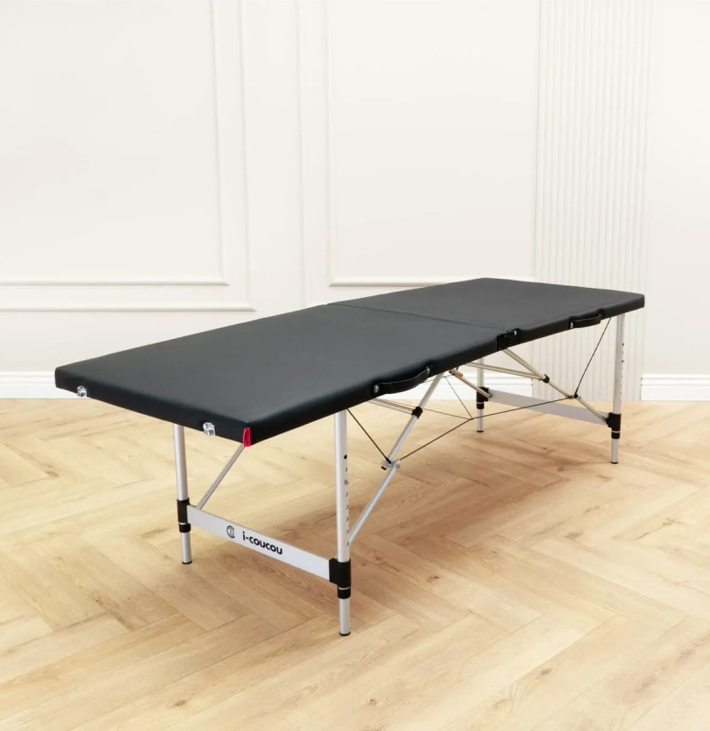 Łóżko kosmetyczne szerokość 70cm SLIM do przedłużania rzęs czarne, aluminiowe I-coucou