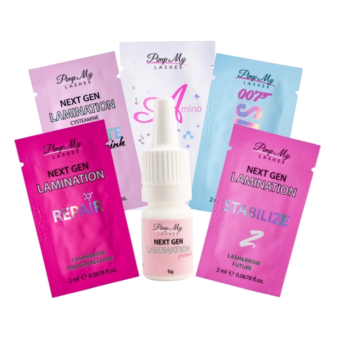 Saszetki do koreańskiej laminacji rzęs i brwi NEXT GEN + Puder zagęszczająco klejący Pimp My Lashes